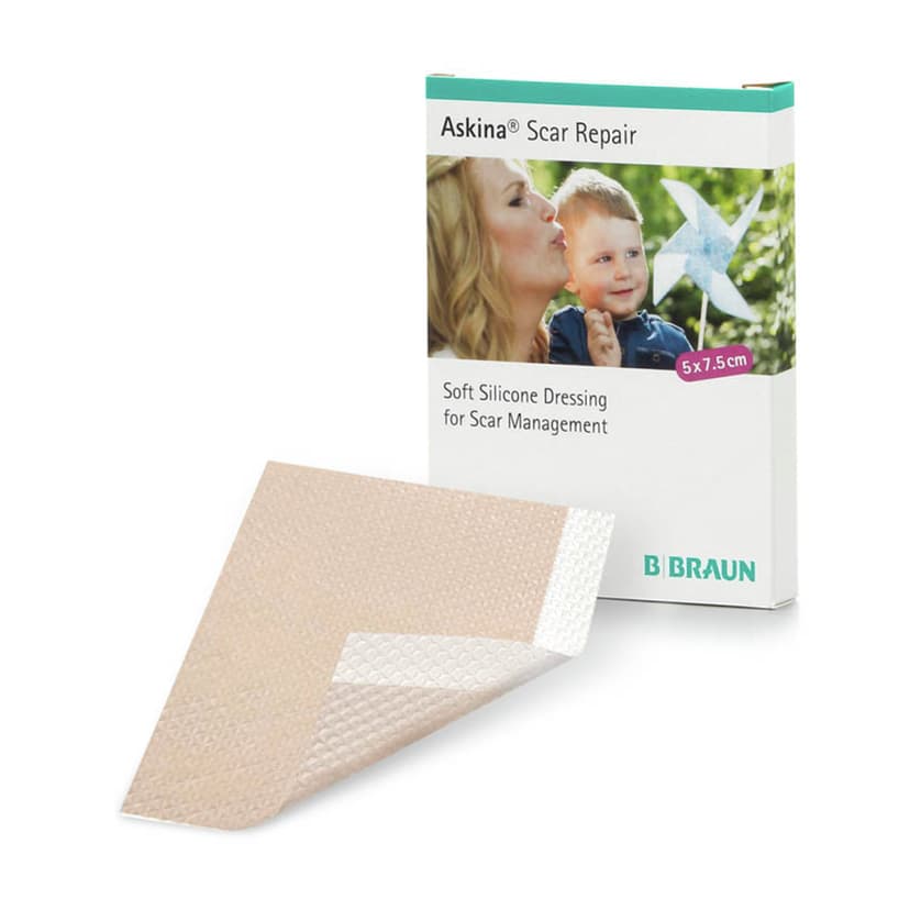 Askina® Scar Repair-Lámina de silicona suave y autoadherente para el tratamiento de cicatrices hipertróficas y queloides tanto nue<br/>vas como antiguas.