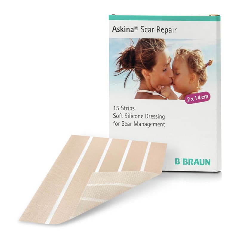 Askina Scar Repair 2 x 14-Lámina de silicona suave para el cuidado de cicatrices.